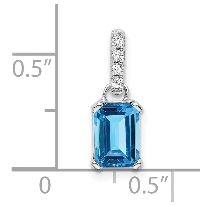 10k White Gold Blue Topaz & Diamond Pendant