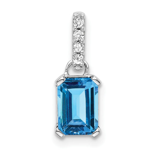 10k White Gold Blue Topaz & Diamond Pendant