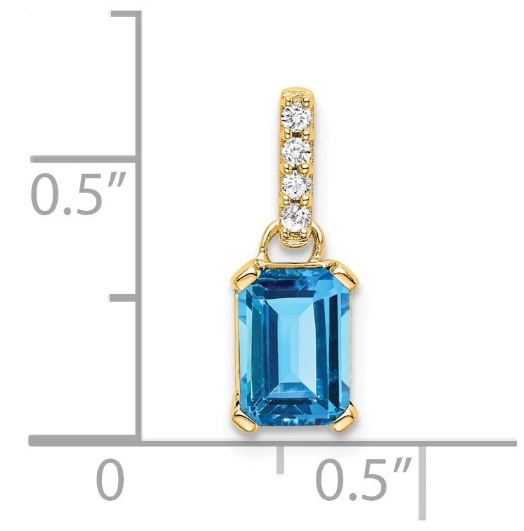 10k Yellow Gold Blue Topaz & Diamond Pendant