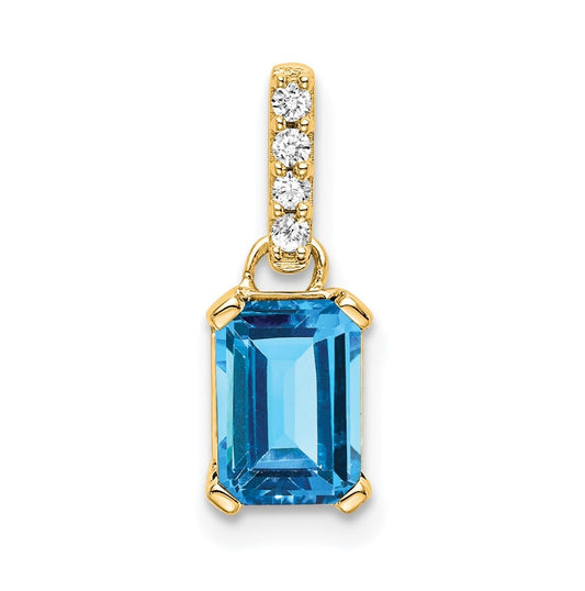 10k Yellow Gold Blue Topaz & Diamond Pendant