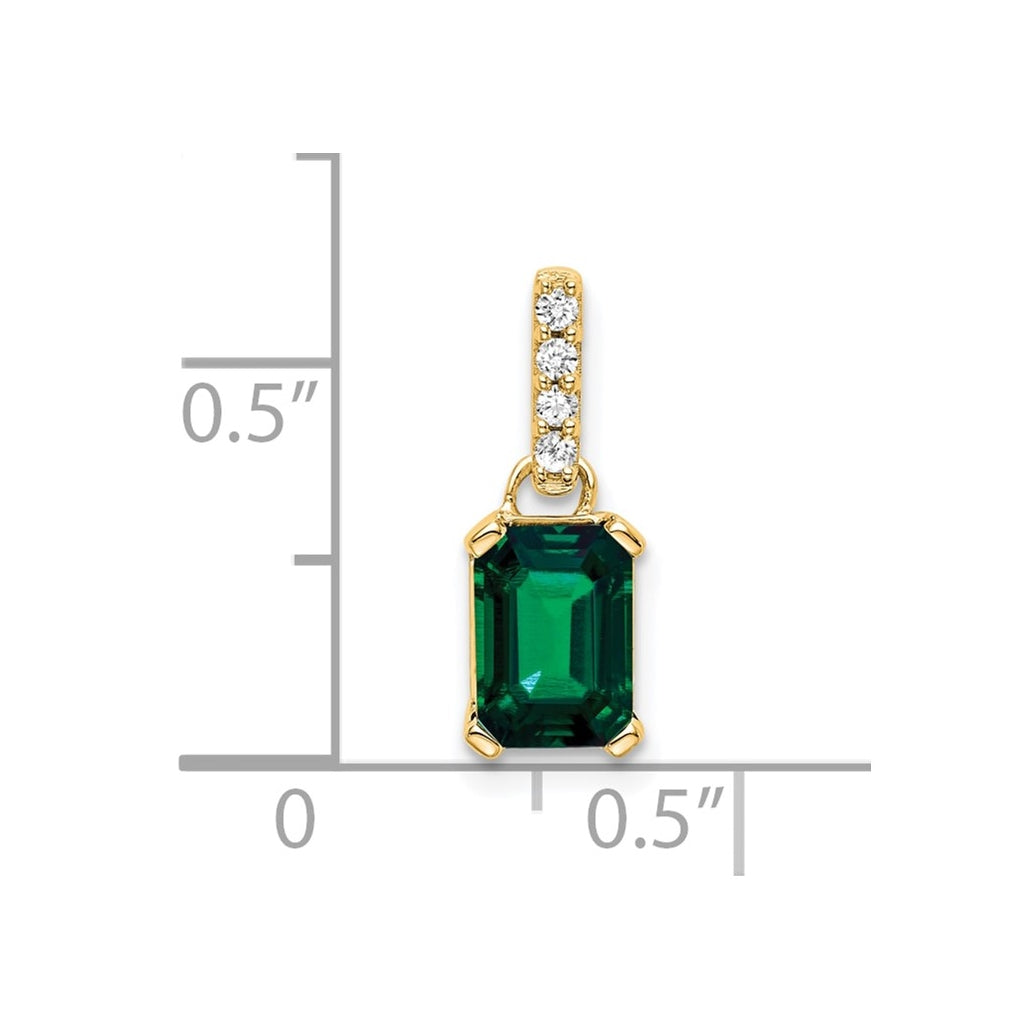10k Yellow Gold Created Emerald and Diamond Pendant