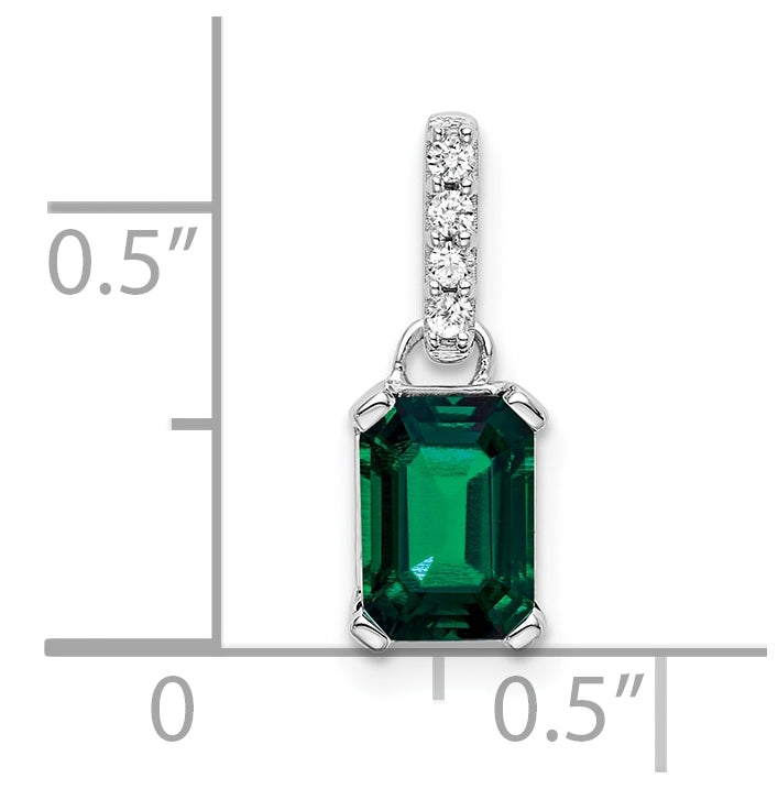 14K White Gold Created Emerald & Diamond Pendant