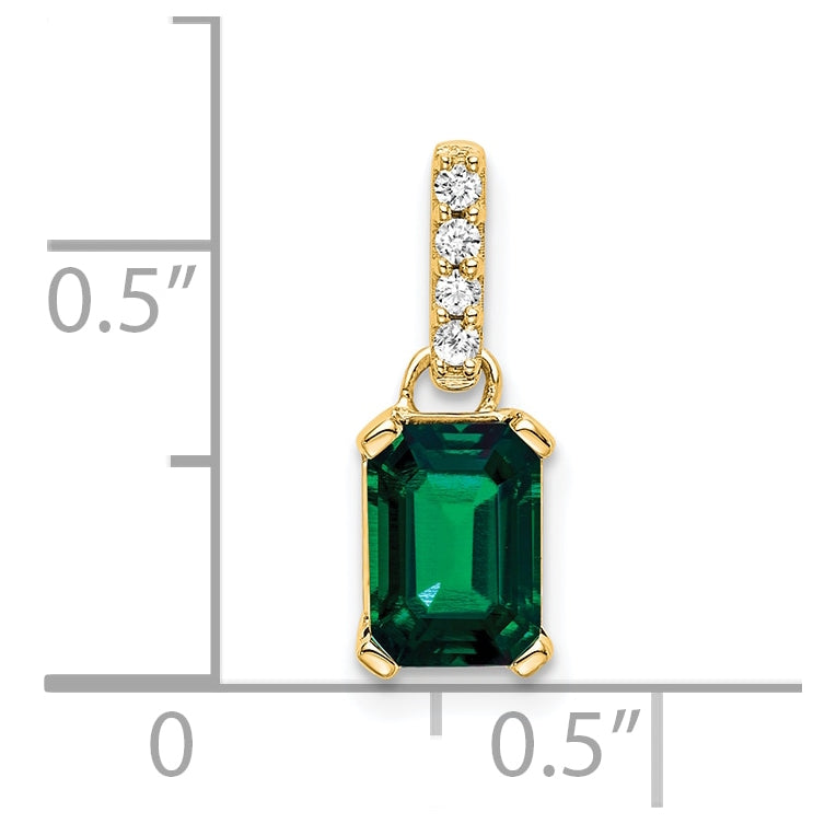 14K Yellow Gold Created Emerald & Diamond Pendant