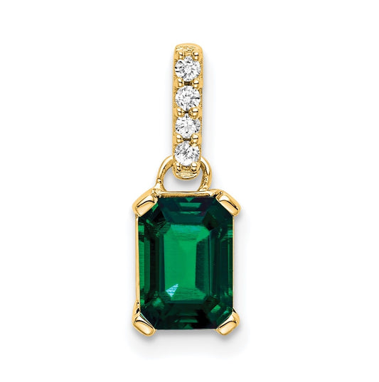 14K Yellow Gold Created Emerald & Diamond Pendant