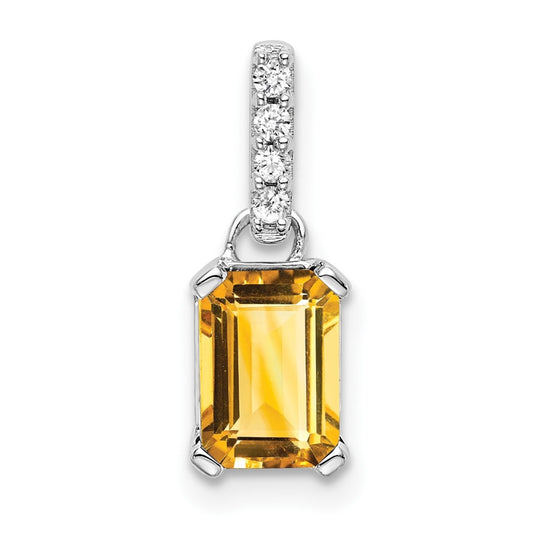 10k White Gold Citrine & Diamond Pendant
