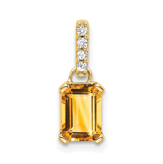 14K Yellow Gold Citrine & Diamond Pendant