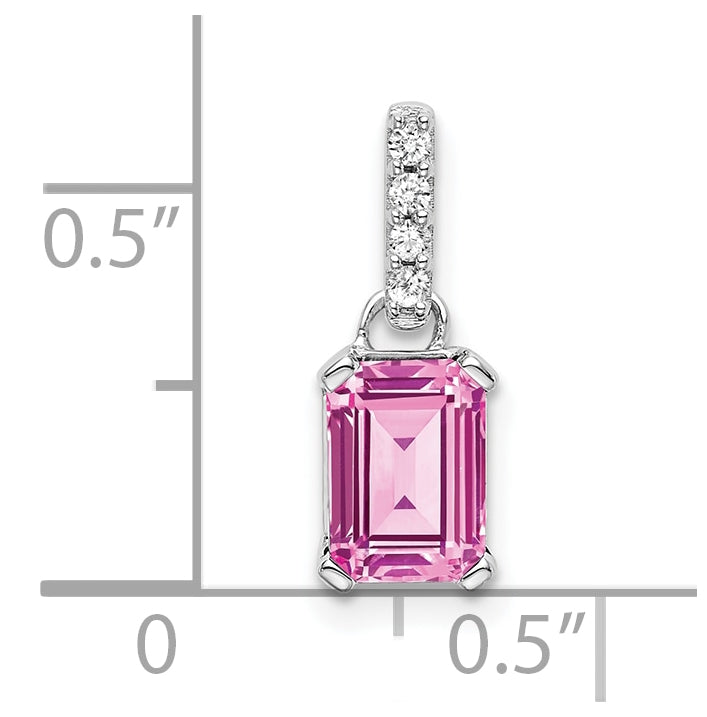 14K White Gold Created Pink Sapphire & Diamond Pendant