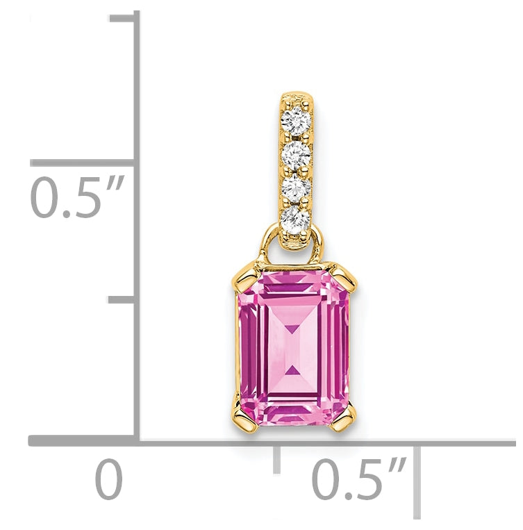 14K Yellow Gold Created Pink Sapphire & Diamond Pendant