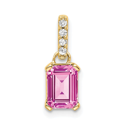 14K Yellow Gold Created Pink Sapphire & Diamond Pendant