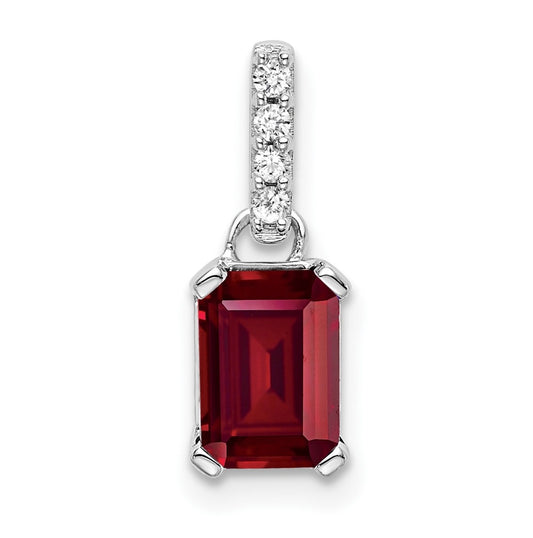 14K White Gold Created Ruby & Diamond Pendant