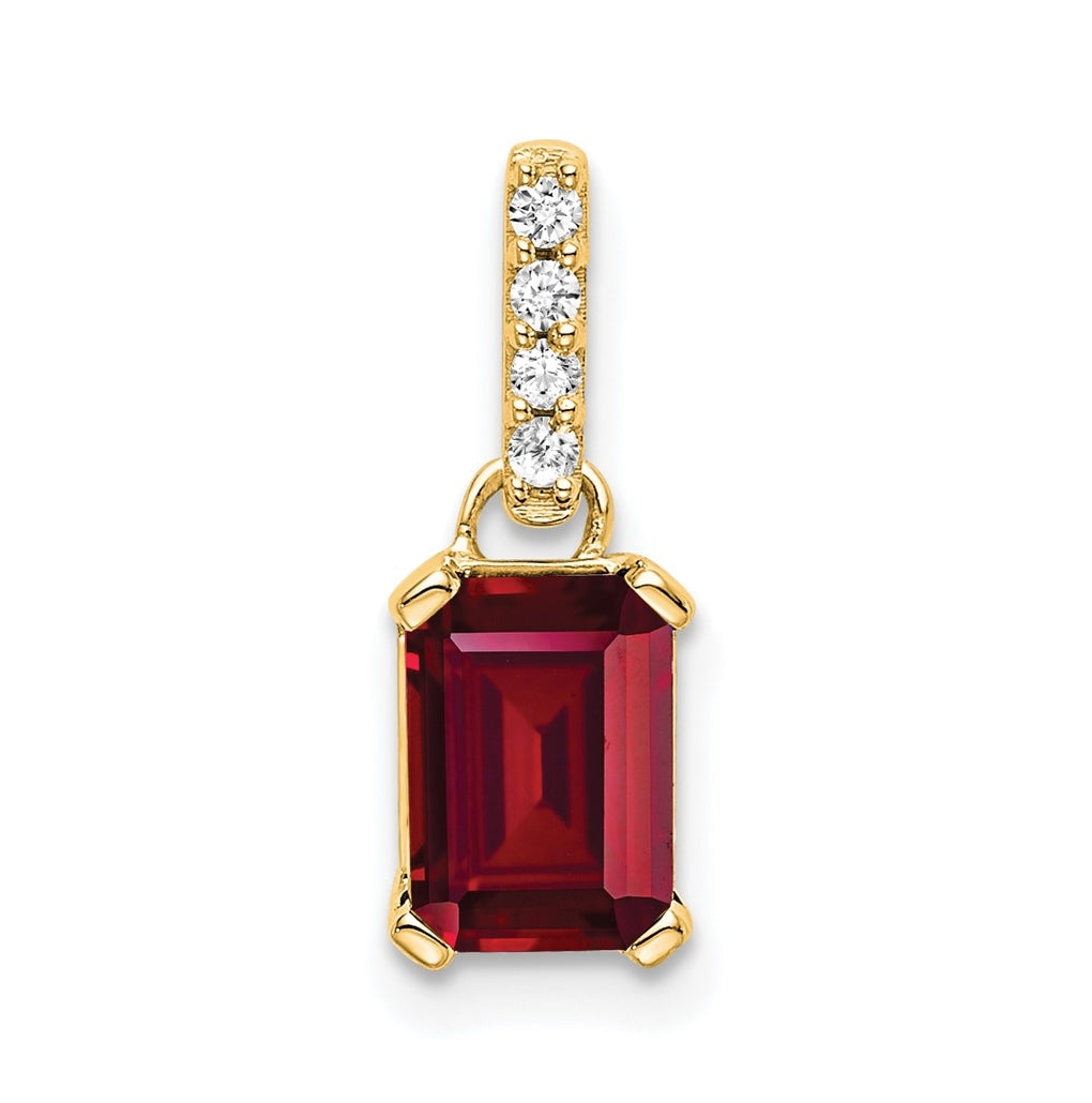 14K Yellow Gold Created Ruby & Diamond Pendant