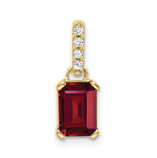 14K Yellow Gold Created Ruby & Diamond Pendant
