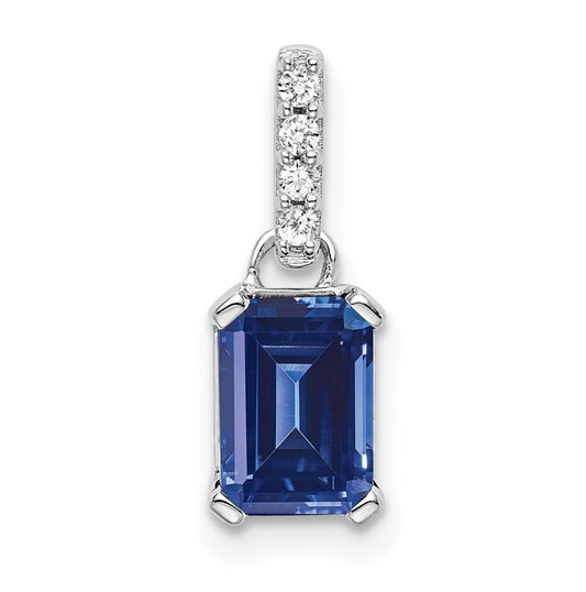 14K White Gold Created Sapphire & Diamond Pendant
