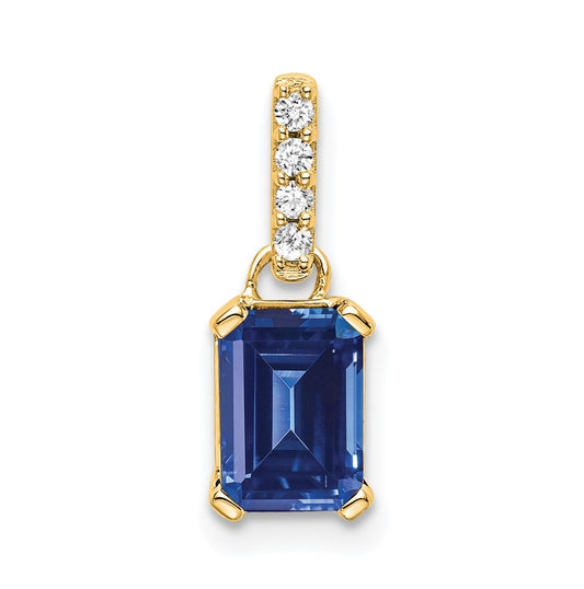 14K Yellow Gold Created Sapphire & Diamond Pendant
