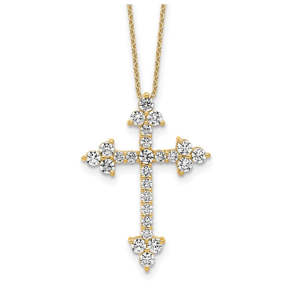 14k Yellow Gold 1 1/2 carat Lab Grown Diamond VS/SI+ G+ Complete 18 inch Cross Pendant Necklace