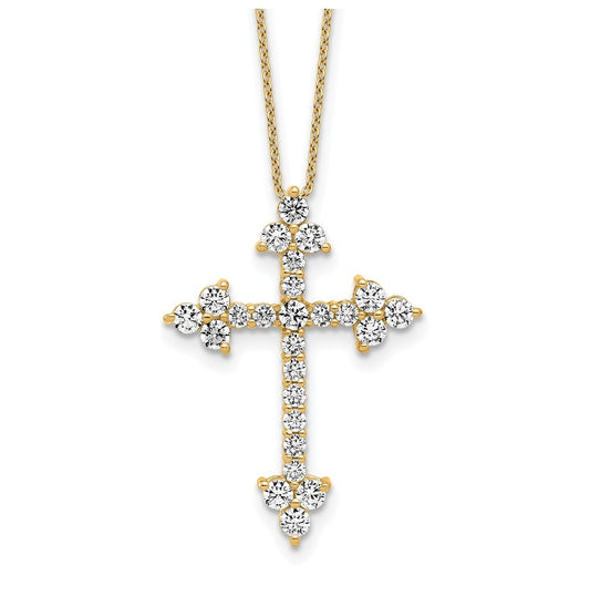 14k Yellow Gold 1 1/2 carat Lab Grown Diamond VS/SI+ G+ Complete 18 inch Cross Pendant Necklace
