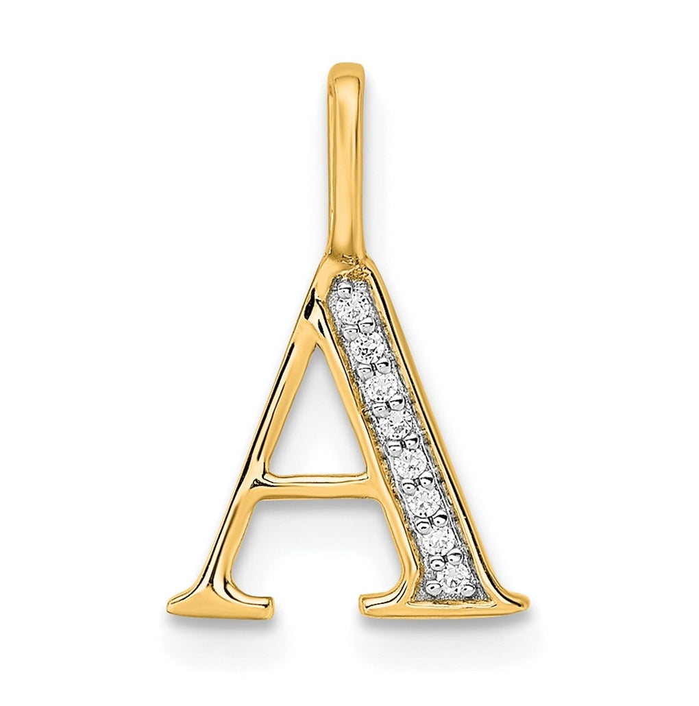 14K Yellow Gold Diamond Letter A Initial-Pendants