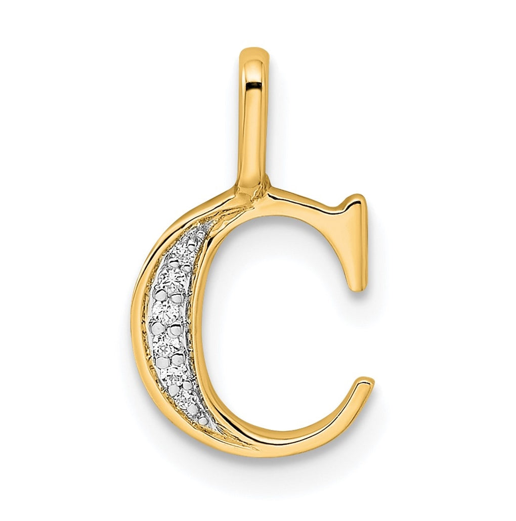 10K Yellow Gold Diamond Letter C Initial Pendants