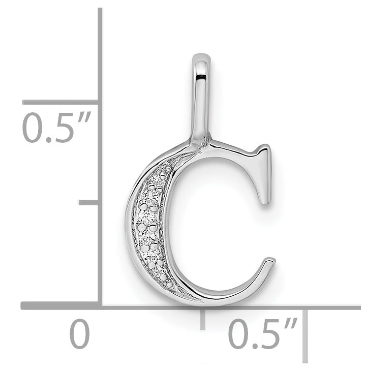 14K White Gold Diamond Letter C Initial Pendants