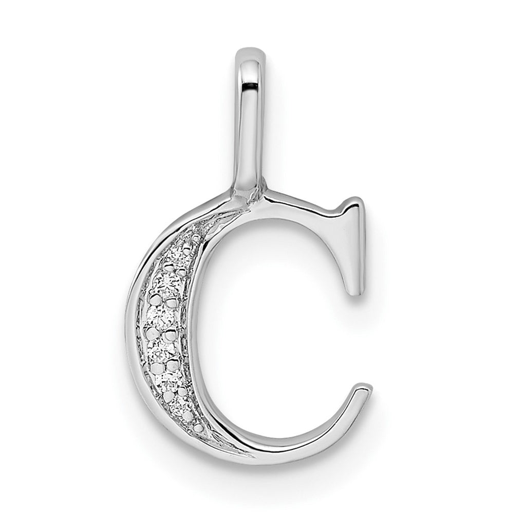 14K White Gold Diamond Letter C Initial Pendants