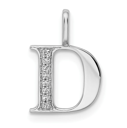 14K White Gold Diamond Letter D Initial Pendants