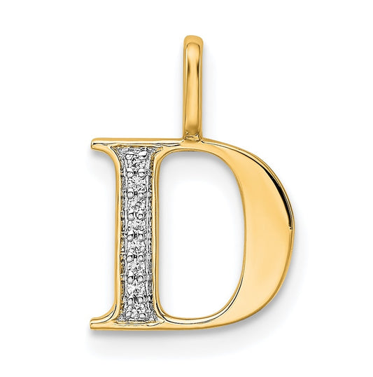 14K Yellow Gold Diamond Letter D Initial-Pendants