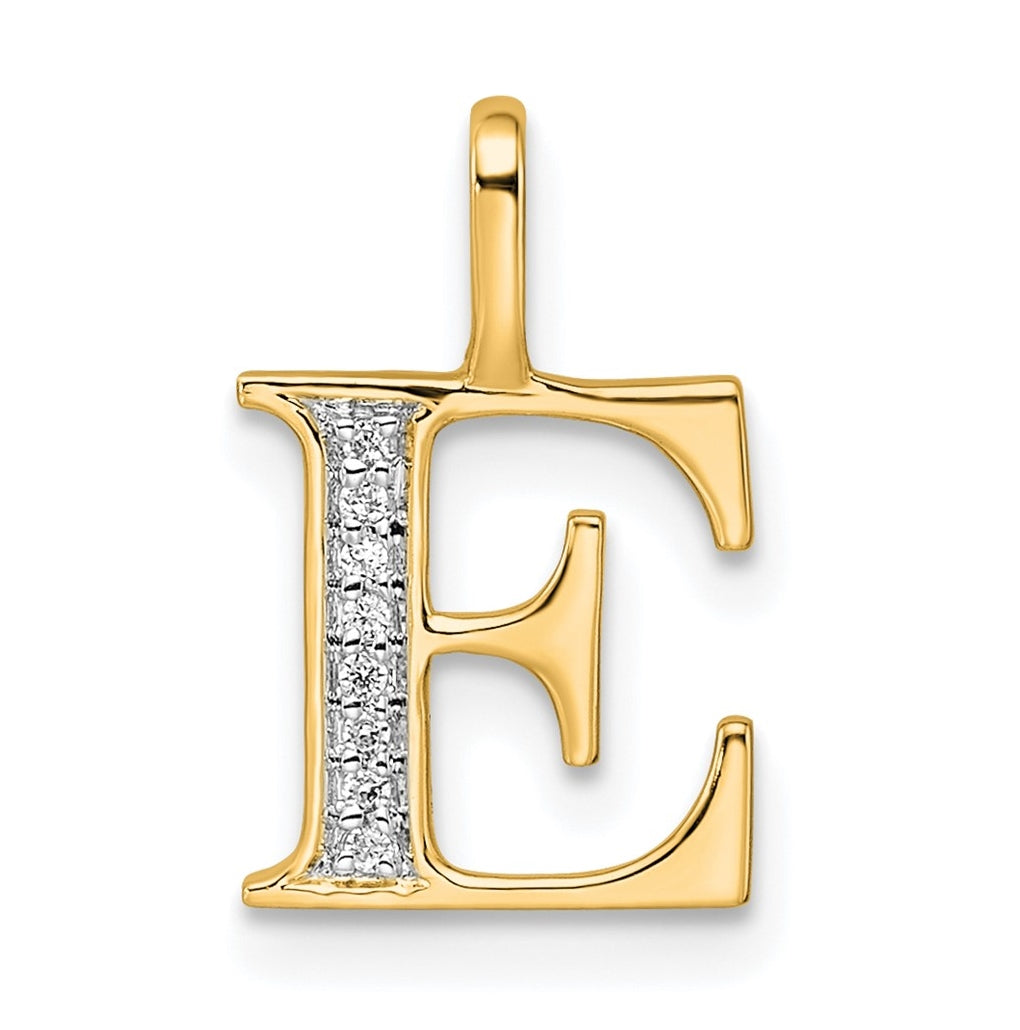 10K Yellow Gold Diamond Letter E Initial Pendants