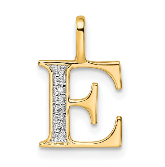 10K Yellow Gold Diamond Letter E Initial Pendants