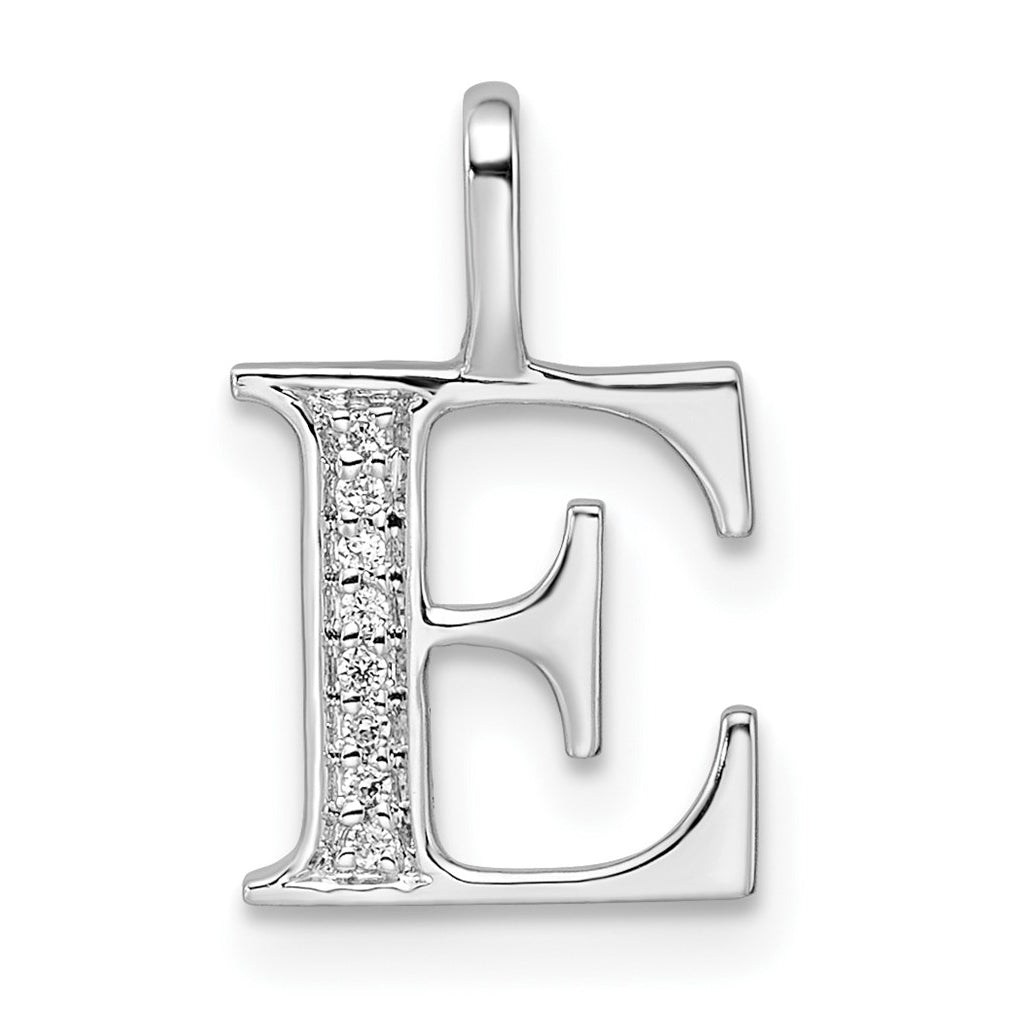 14K White Gold Diamond Letter E Initial Pendants