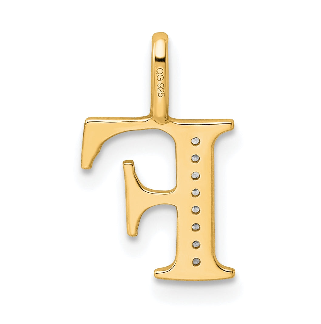 10K Yellow Gold Diamond Letter F Initial Pendants