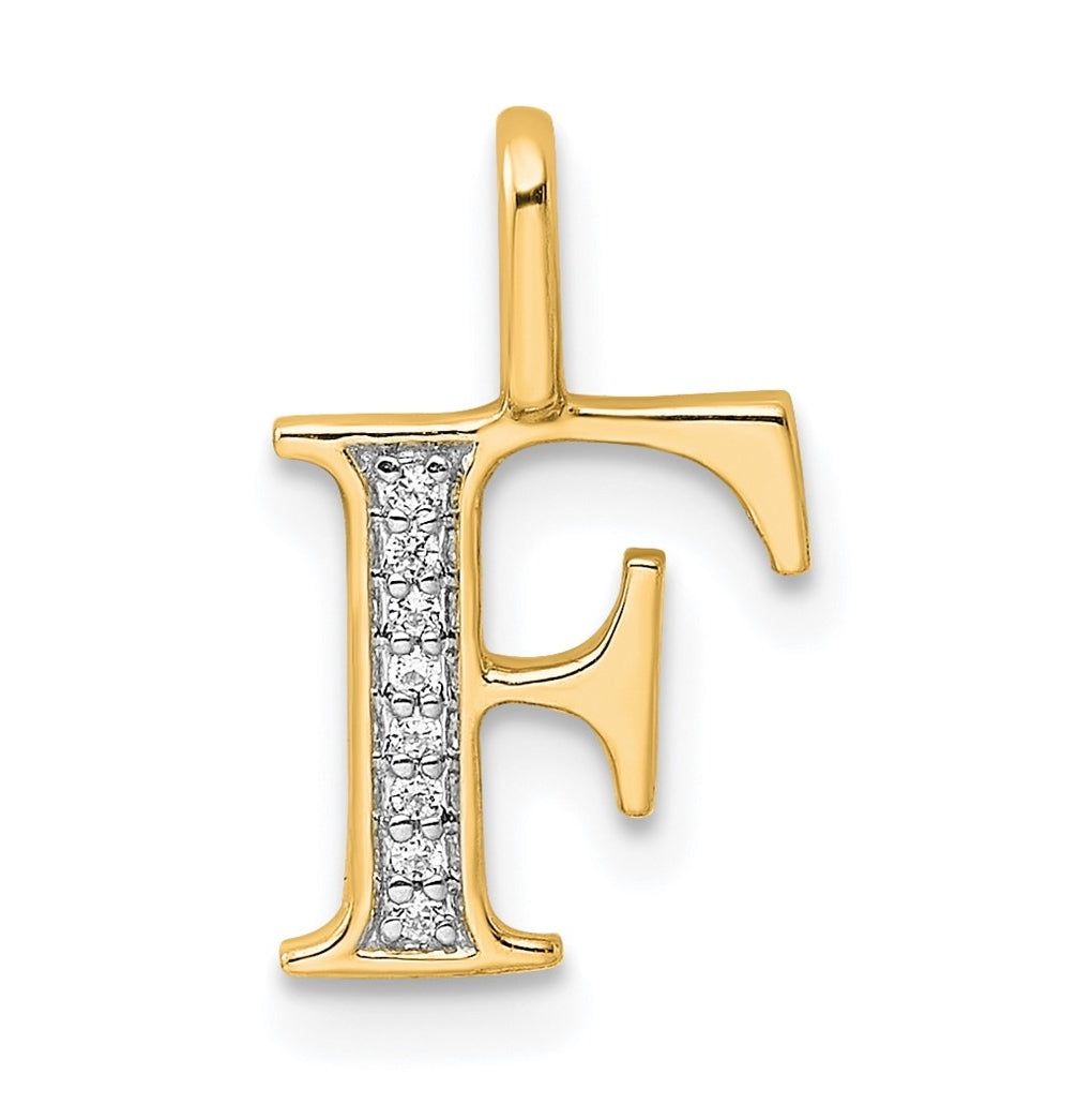 10K Yellow Gold Diamond Letter F Initial Pendants