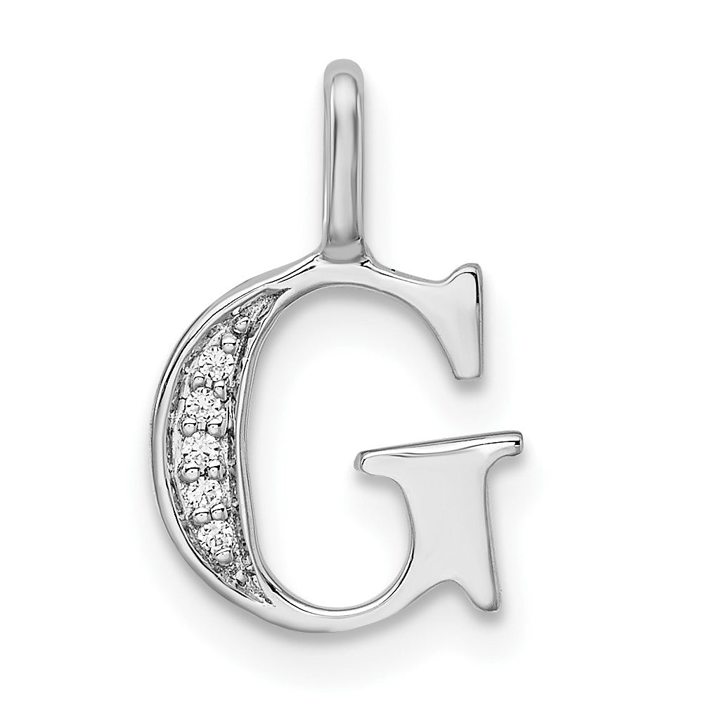 14K White Gold Diamond Letter G Initial Pendants