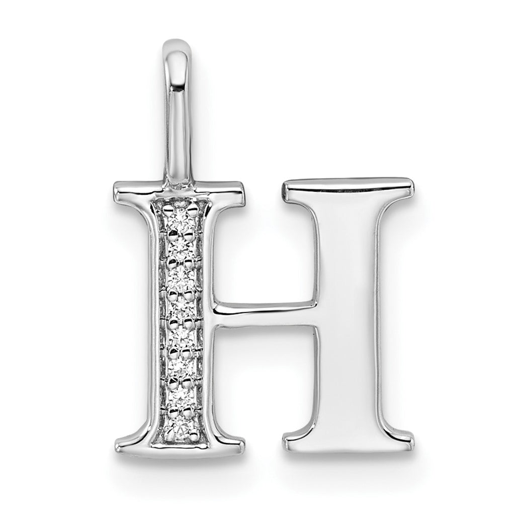 14K White Gold Diamond Letter H Initial Pendants
