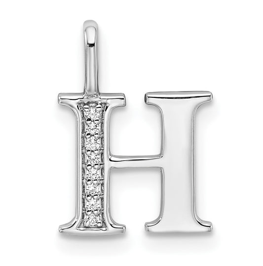 14K White Gold Diamond Letter H Initial Pendants