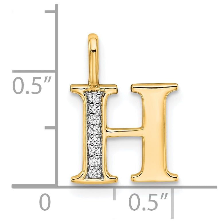 14K Yellow Gold Diamond Letter H Initial-Pendants