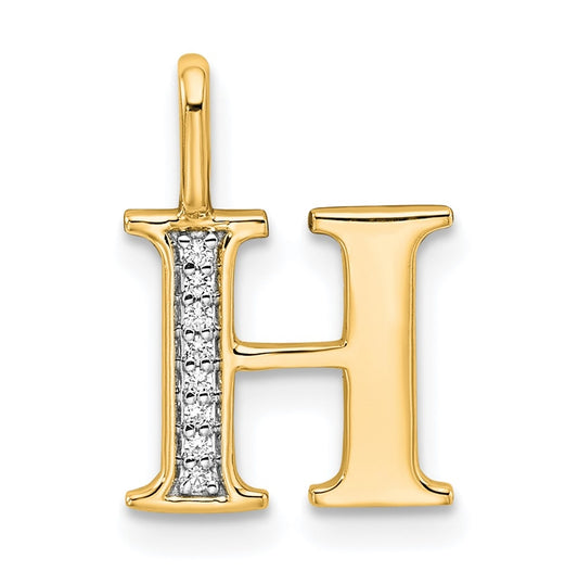 14K Yellow Gold Diamond Letter H Initial-Pendants