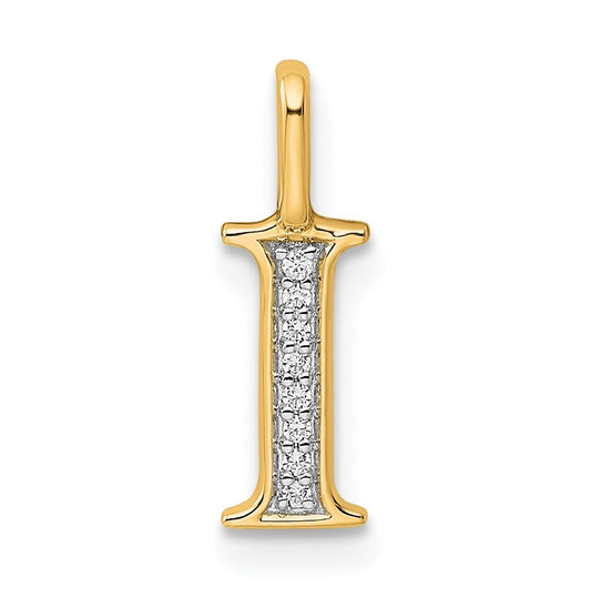 10K Yellow Gold Diamond Letter I Initial Pendants