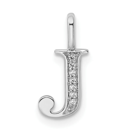 14K White Gold Diamond Letter J Initial Pendants