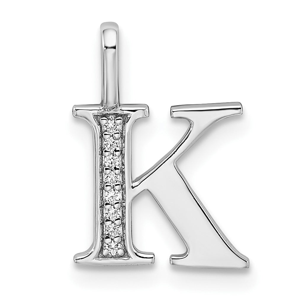 14K White Gold Diamond Letter K Initial Pendants