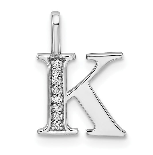 14K White Gold Diamond Letter K Initial Pendants