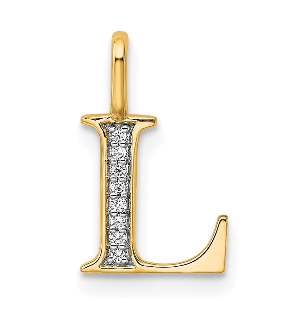 10K Yellow Gold Diamond Letter L Initial Pendants