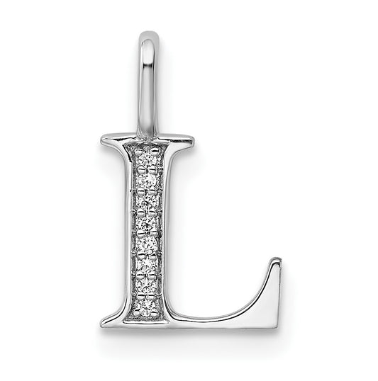 14K White Gold Diamond Letter L Initial Pendants