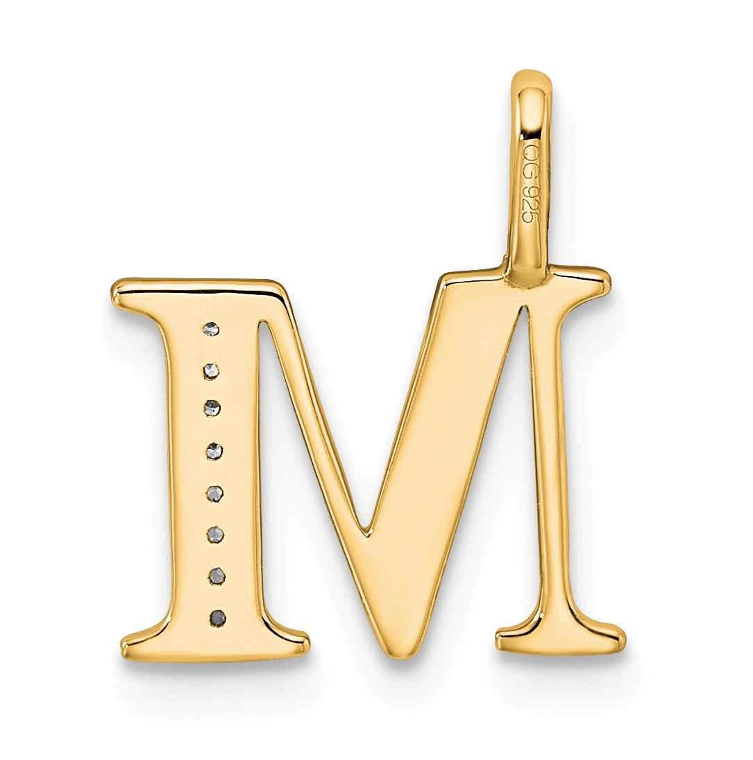 10K Yellow Gold Diamond Letter M Initial Pendants