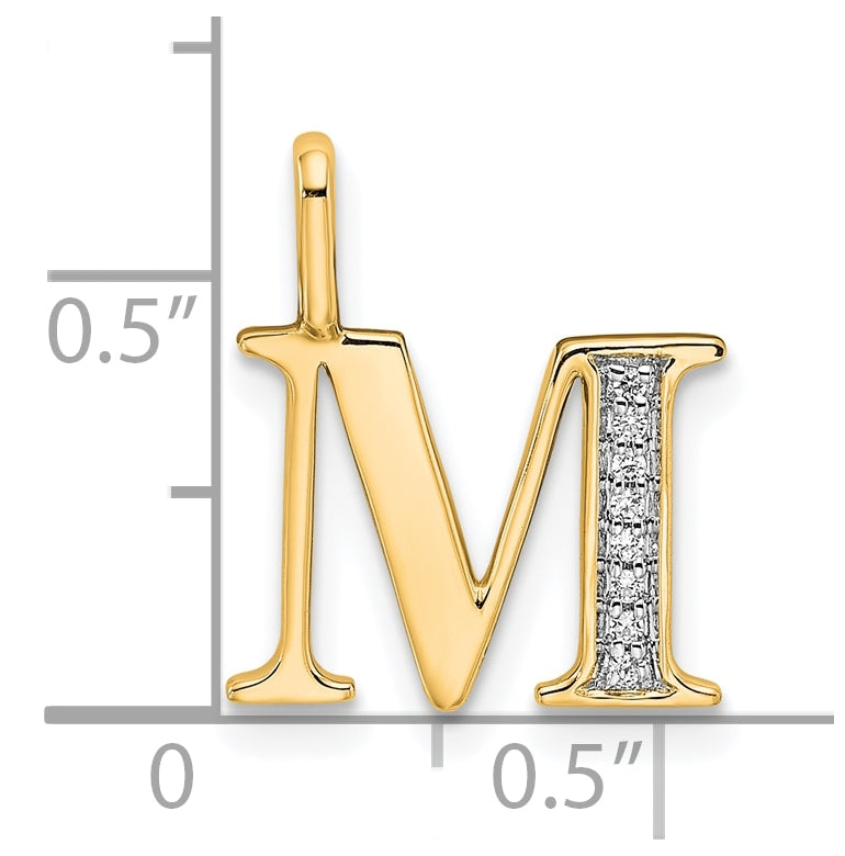 10K Yellow Gold Diamond Letter M Initial Pendants