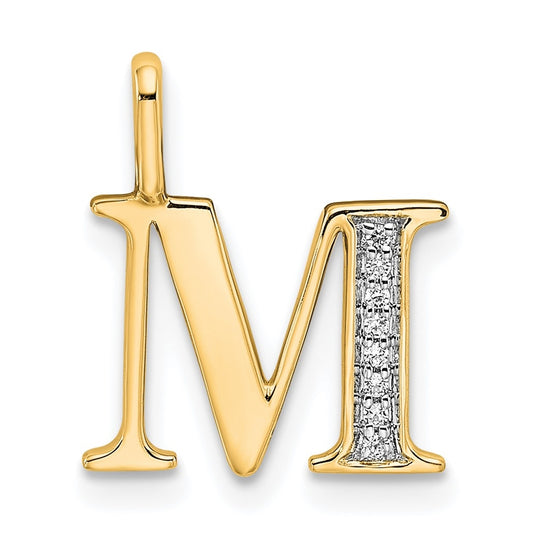 10K Yellow Gold Diamond Letter M Initial Pendants