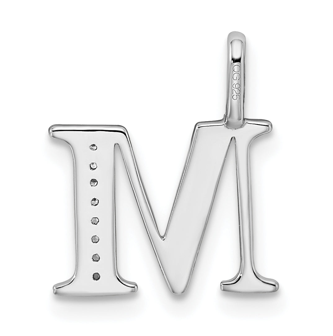 14K White Gold Diamond Letter M Initial Pendants