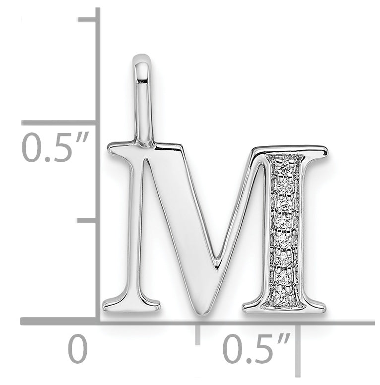 14K White Gold Diamond Letter M Initial Pendants