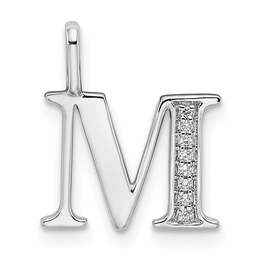 14K White Gold Diamond Letter M Initial Pendants