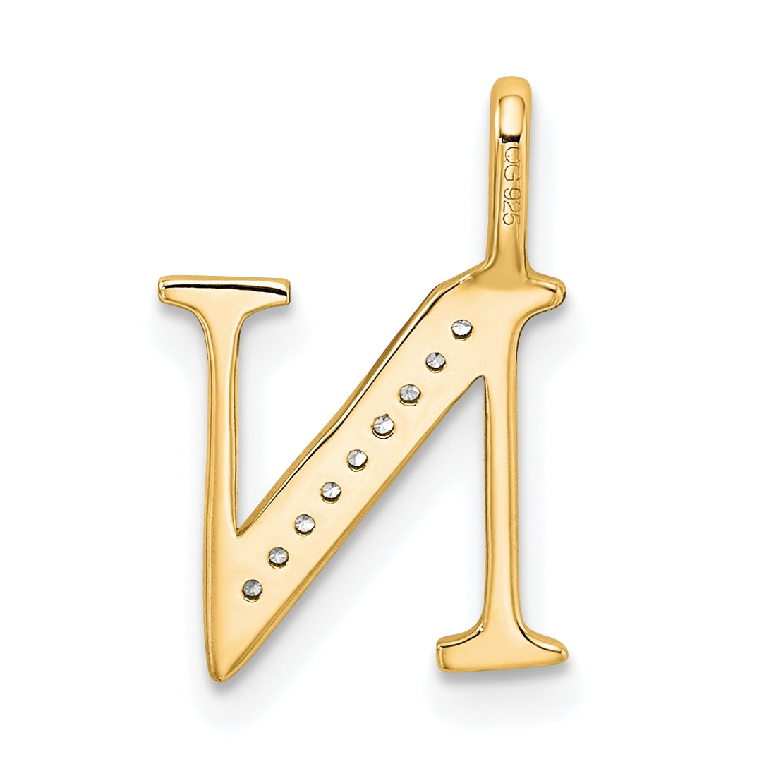 10K Yellow Gold Diamond Letter N Initial Pendants