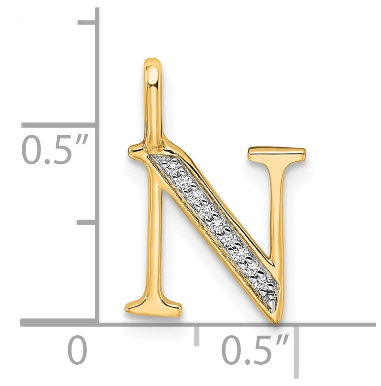 10K Yellow Gold Diamond Letter N Initial Pendants